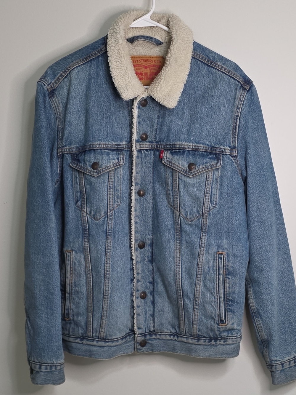 Levi's Blue Denim Jacket with Cream Sherpa Collar Men's M